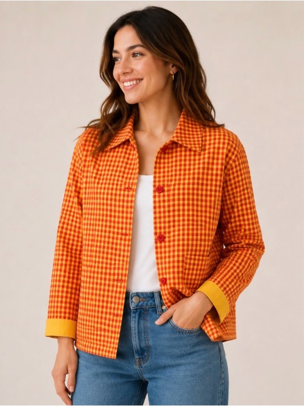 Vintage David Brooks Red/Orange and Yellow Gingham Light Jacket